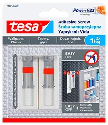 tesa UK 77775-00005-00 Tornillo adhesivo ajustable extraíble para colgar imágenes en papel pintado, blanco