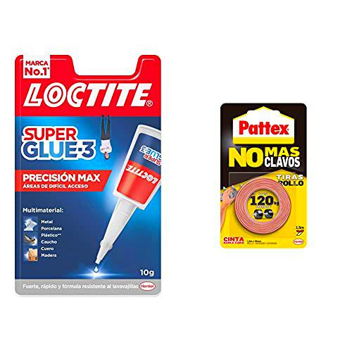 Loctite Super Glue-3 Precisión, Pegamento Transparente De Máxima Precisión+Pattex No Más Clavos Cinta