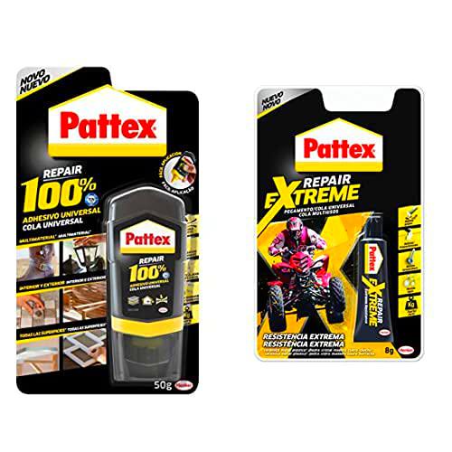 Pattex 100%, Pegamento Multimaterial Transparente, Botella 50Gr + Repair Extreme